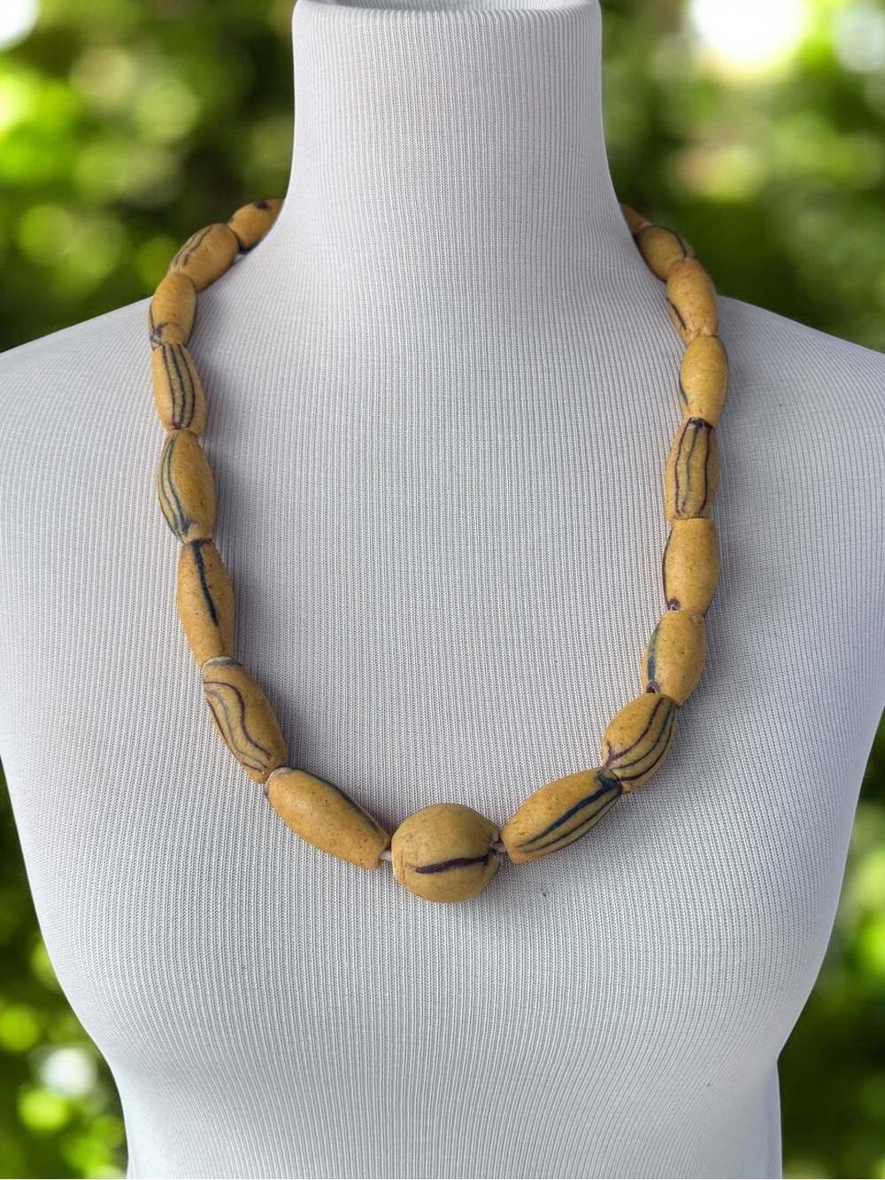 Vintage African Krobo Powder Glass Beads – Ghana Trade Beads Large Yellow Barrel